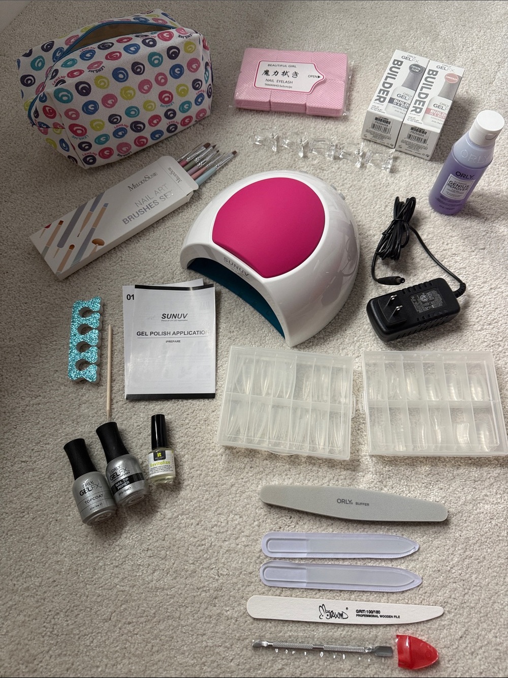 LED Nail Kit with UV LED Lamp ORLY GEL FX Tools Primer Oil Storage bag & more….